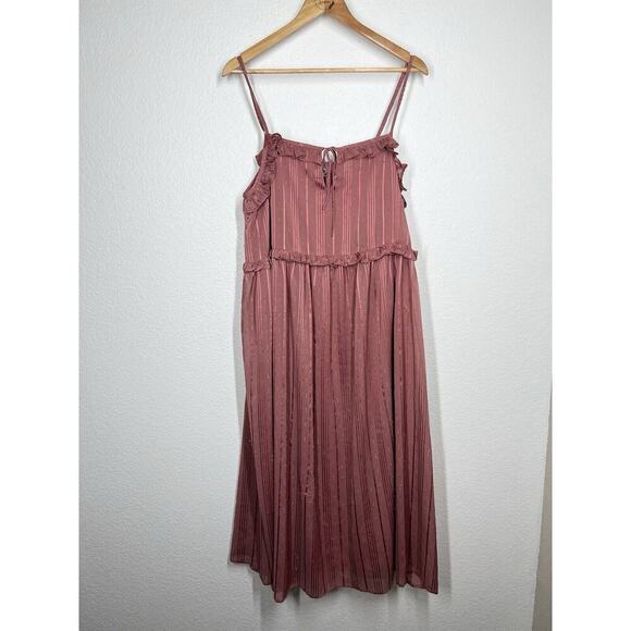 Arula Chiffon Ruffled Midi Dress Size A 1X Metallic Stripe Rose - Picture 1 of 8